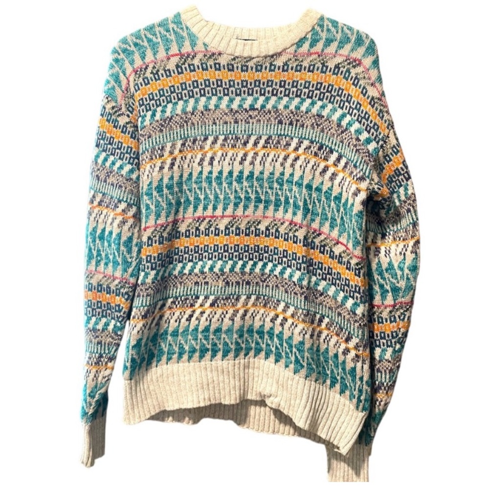 Men’s Vintage Sweater Graphix Aztec Western Crew Neck 100% cotton Sz Large